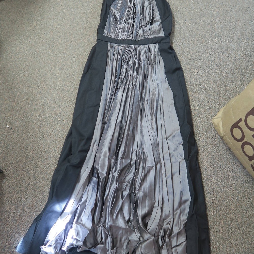 New Carmen Marc Valvo Black / Silver Pleat Dress S